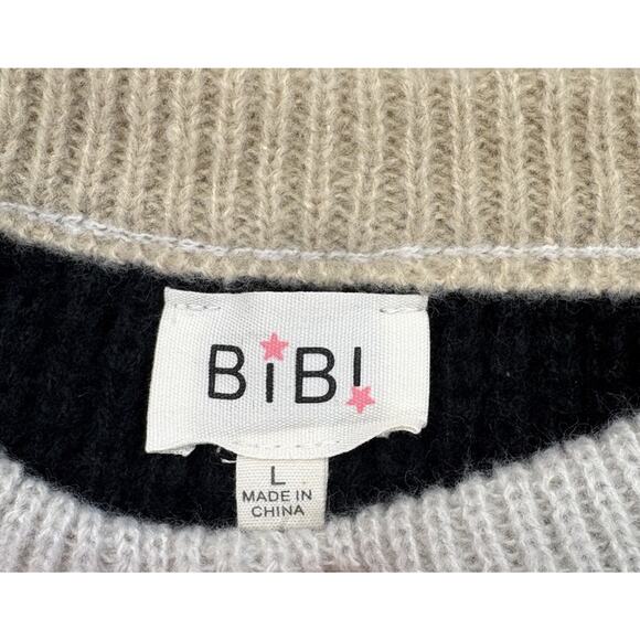 Bibi Retro Knit Sweater Colorblock Y2K Denim Patchwork Leopard Print Size LG - Picture 5 of 6